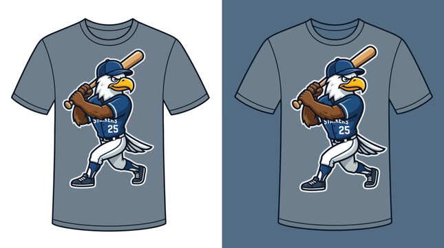 Cartoon Eagle Baseball Player Swinging Bat On T Shirt