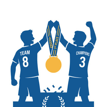 Celebrating Sporting Triumph With Gold Medals And Victory Poses