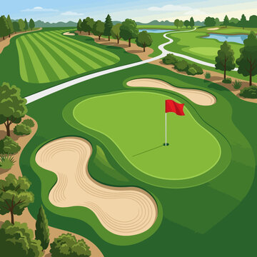 Beautiful Golf Course Greenery And Blue Sky Scenic View