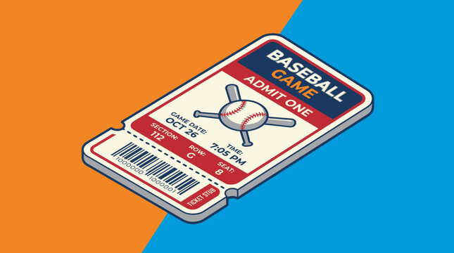 Baseball Game Admit One Ticket With Bats And Ball Illustration