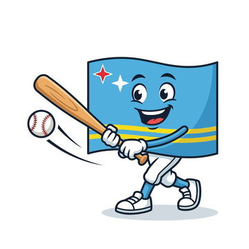 Aruba Flag Mascot Playing Baseball Cartoon Illustration