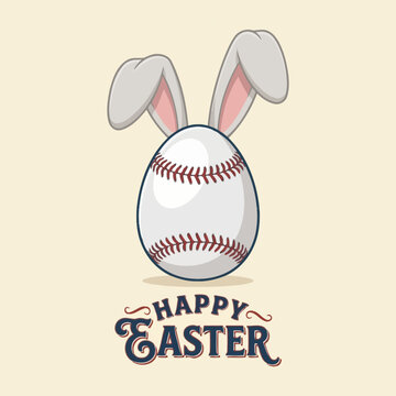 Baseball Easter Egg Bunny Ears Holiday Greeting Card Design