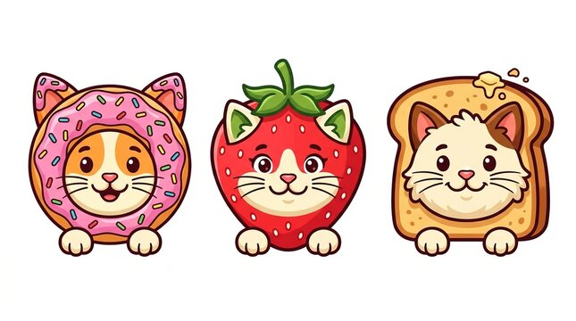Collection of Modern Flat Vector Cat Head Icons and Feline Character Illustrations