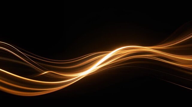 Crossing Golden Light Threads Waving on Black 4K