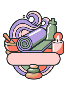 Wellness items including yoga mat, water bottle, and candle for relaxation practices
