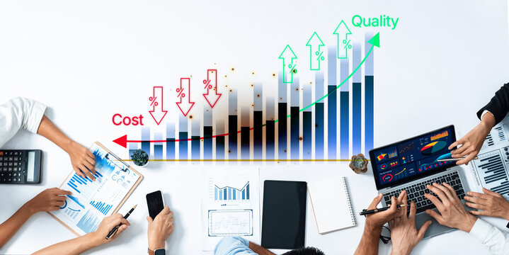 Business Analysis of Cost and Quality Metrics in a Collaborative Workspace with Charts, Graphs, and Notebooks in a Modern Office Setting. Bitwise.
