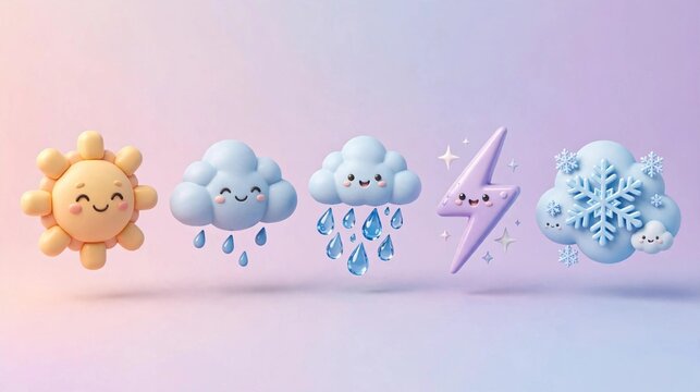 &Iacute;cones 3D de clima Kawaii