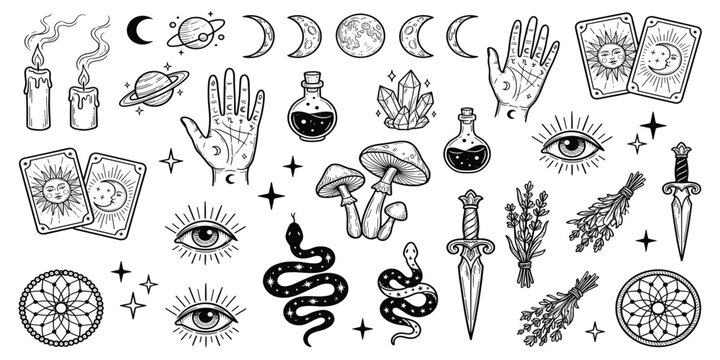 astrology esoteric symbols witch elements magic doodles space sticker galaxy