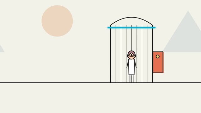 2D animation of on-demand apparel manufacturing showing a person getting scanned, a digital pattern being created, and custom clothing being produced and worn