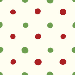 Polka Dot Christmas Seamless Pattern in Red and Green, Hand Drawn Dots © Angela