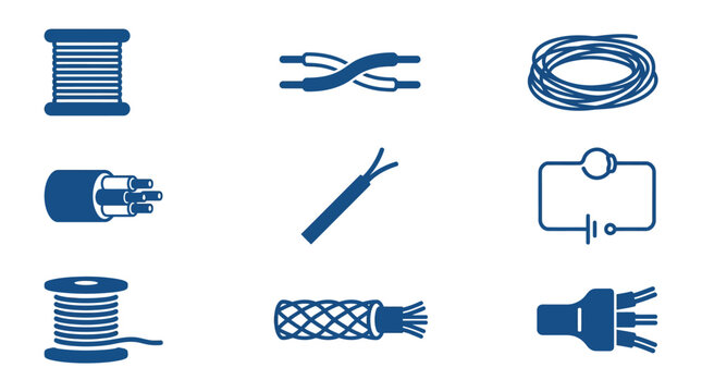 Set of electrical wire and cable icons.
