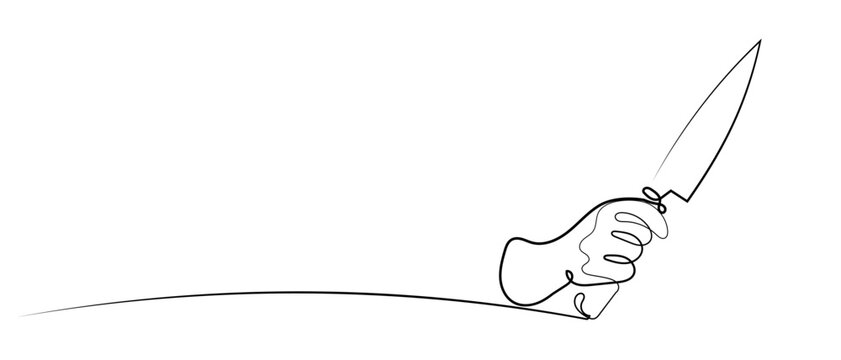 One line continuous drawing hand holding chef knife doodle vector concept Editable stroke.