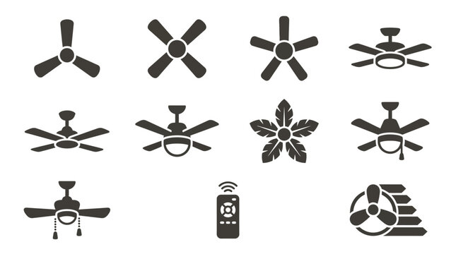 Ceiling fan icons include various blade designs.