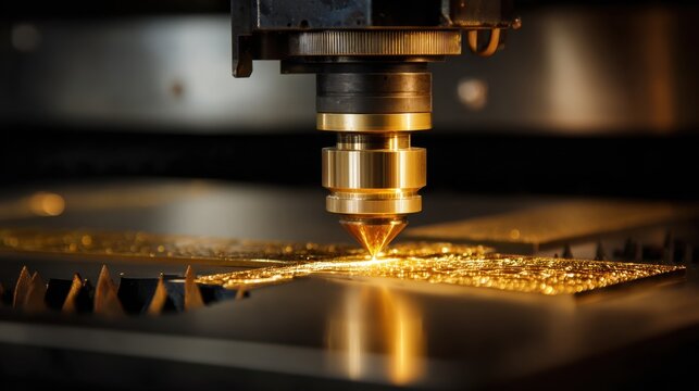 Precision Laser Cutting Process Over Metallic Surface Showing Sparks and Detail in Machinery Operation