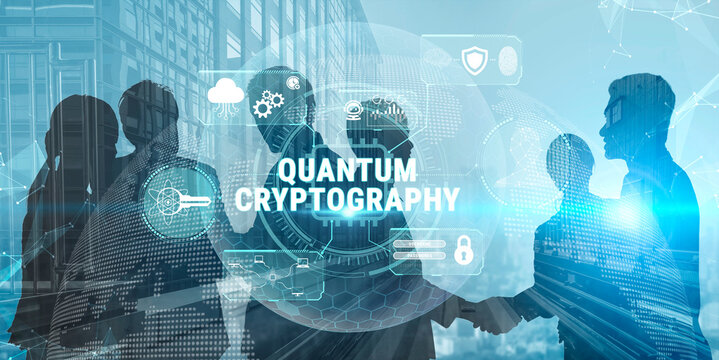 Abstract Concept of Quantum Cryptography with Silhouetted Business People in a Modern Office Environment Focused on Technology and Security Fluxor.