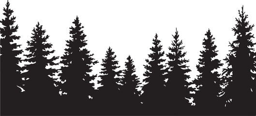 Isolated silhouette of a pine forest border against white background © Md. Habibur