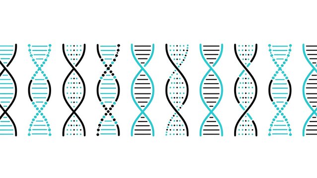 DNA strands illustration showing genetic code patterns and helix structures.