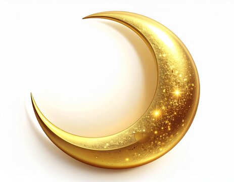 月　Shiny golden crescent moon with sparkles isolated on white background


