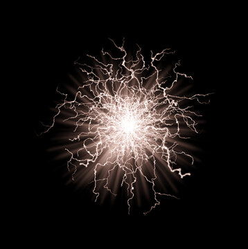Electric lightning discharge isolated on transparent background