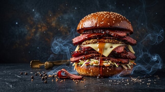 Juicy pastrami brisket sandwich burger
