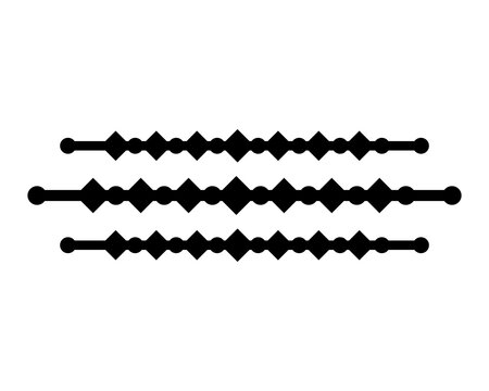 Three horizontal decorative border featuring a central line with alternating diamond and circular shapes, isolated on a white background isolated on a transparent background
