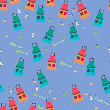 Seamless pattern of kitchen aprons and utensils