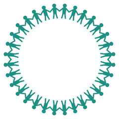 Monochrome Turquoise People Paper Chain Circle Vector Transparent｜手をつなぐ人々の単色切り紙円環ベクター（背景透過・SDGs） © tonami