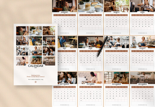 Photo Collage Coffee Shop Calendar Layout