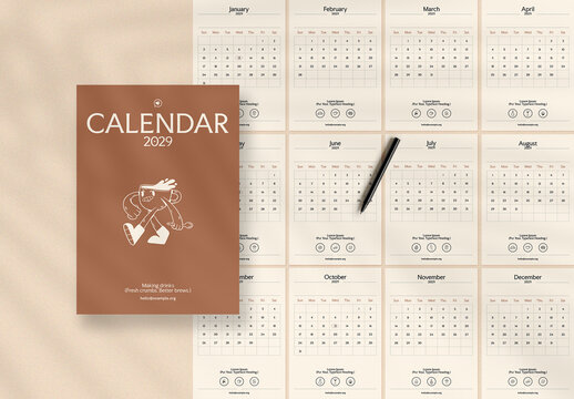 Minimalist Yearly Calendar Layout.