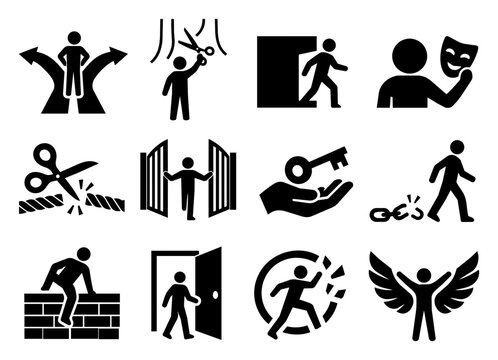 Personal Freedom and Independence Solid Black Icon Set