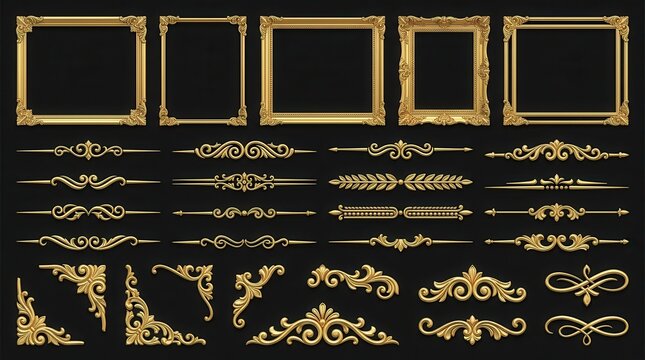 Elegant gold vector borders with swirls and flourishes for premium certificate design.