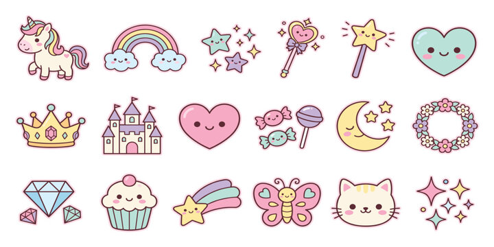 cute unicorns elements kids little horse with wings child funny unicorn rainbow magic