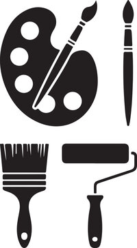 Black and white painting tools icon set