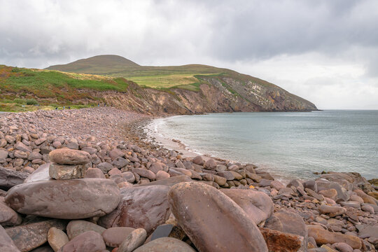 A boulder strewn coastline in Ireland