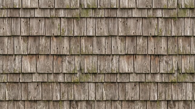 Weathered cedar shingles create a textured wooden wall covering