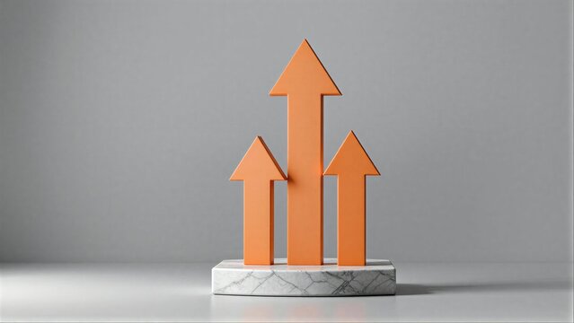 Three orange arrows pointing up on a marble base, symbolizing growth and progress.