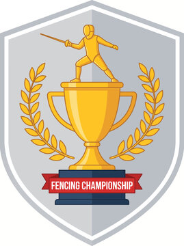 Fencing Championship Trophy Vector Illustration
