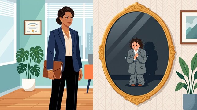 Conceptual illustration of imposter syndrome and professional self doubt