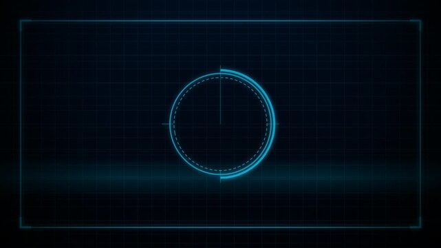 High-performance 60fps retro CRT screen animation featuring cyan blue sub-pixel interpolated countdown digits, rotating target ring, animated HUD reticle, and CRT scanline effects.
