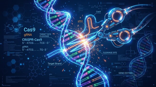 CRISPR gene editing concept showing DNA strand manipulation