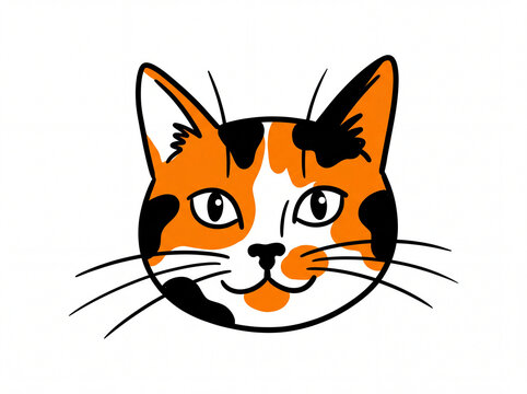 Calico Cat Face Illustration on White