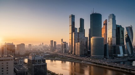 Fototapeta premium Modern Metropolitan Skyline at Golden Hour