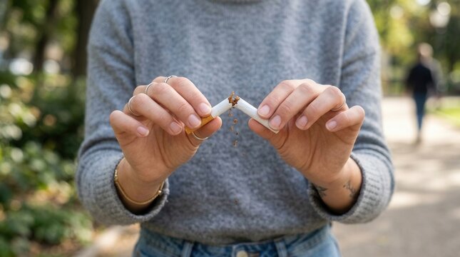 Breaking A Cigarette In Half For Health Awareness And Quitting Smoking