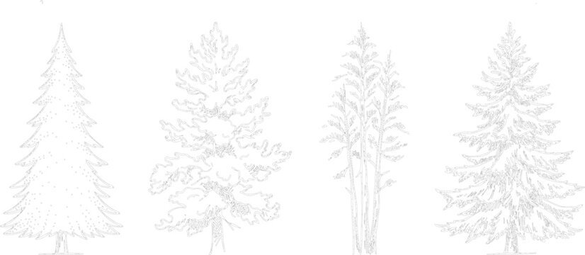 Architectural Tree Elevation Line Drawings Set &ndash; CAD Landscape Vector Illustrations