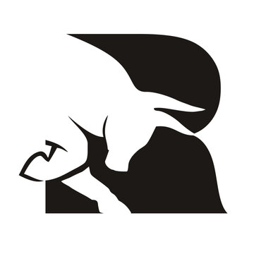 Letter R with Bull, negative space style logo, black logo vector.