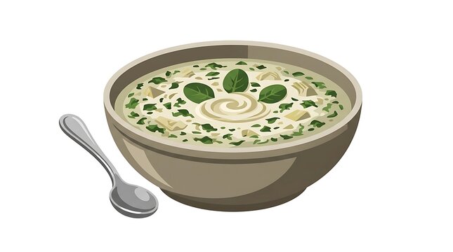 Bowl of creamy avocado soup with herbs and lemon slices