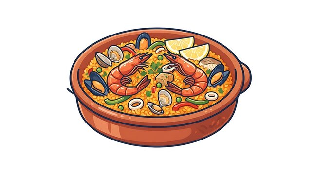 Seafood paella in a traditional spanish pan
