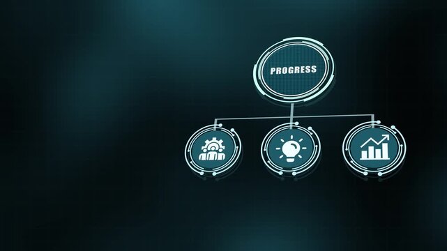 Modern business progress concept icon with interactive technological network background