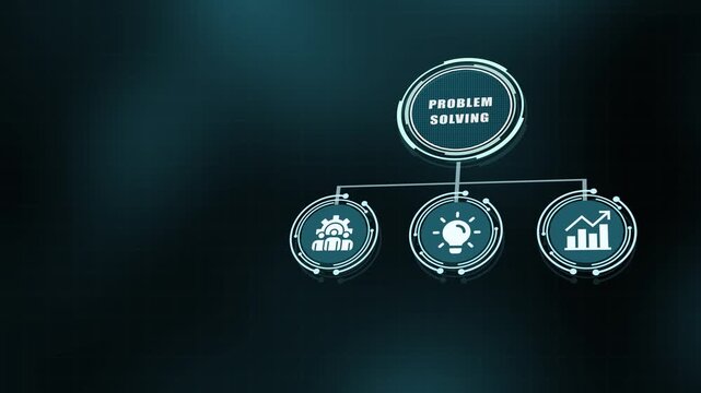 Digital business problem solving concept with interactive network chart background