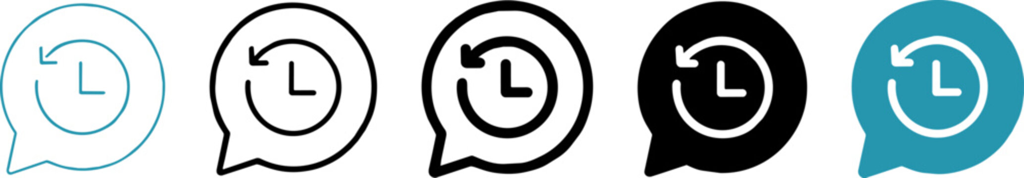 History and backup icon set, 5 vector clock symbols in speech bubbles, recent activity and restore time icons for web interface and app design ,Clean grouped each Icon